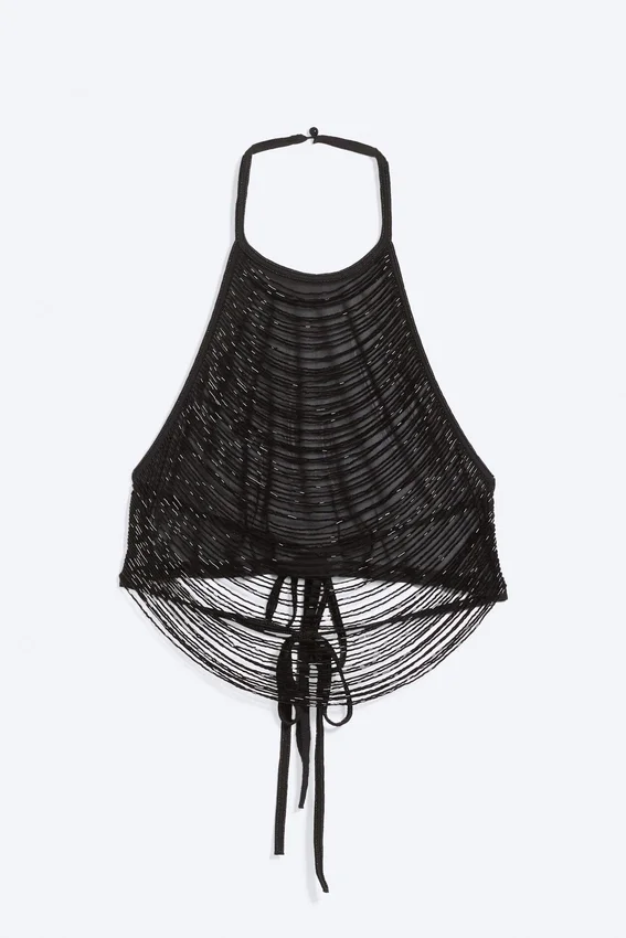 Top de malla con cuello halter y pedrería – Negro Top de malla con cuello halter y pedrería – Negro
