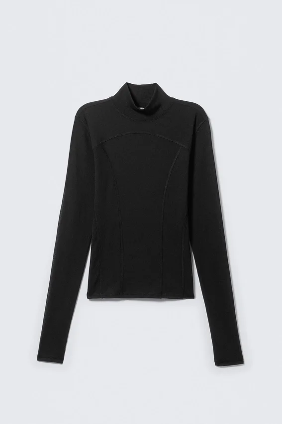 Top de malla de manga larga y cuello alto – Negro Top de malla de manga larga y cuello alto – Negro