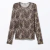 Top de malla estampado de manga larga – Estampado de leopardo Top de malla estampado de manga larga – Estampado de leopardo
