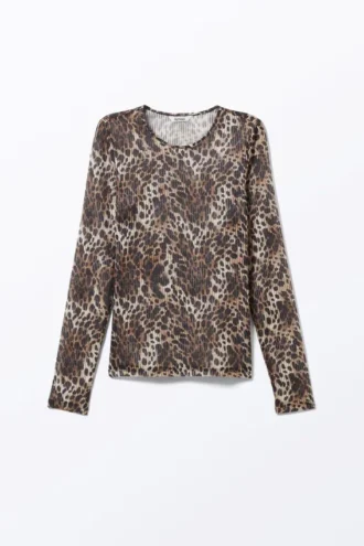 Top de malla estampado de manga larga – Estampado de leopardo