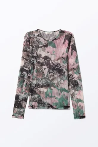 Top de malla estampado de manga larga – Muted Wild