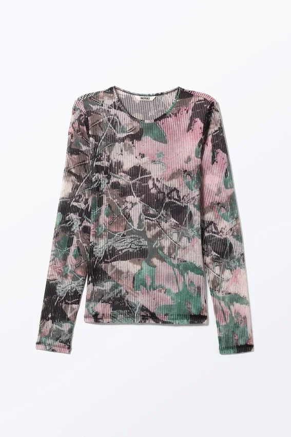 Top de malla estampado de manga larga – Muted Wild Top de malla estampado de manga larga – Muted Wild