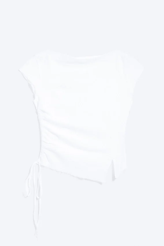 Top de manga corta con fruncidos – Blanco Top de manga corta con fruncidos – Blanco