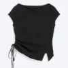 Top de manga corta con fruncidos – Negro Top de manga corta con fruncidos – Negro