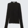 Top de manga larga con cuello alto y pedrería – Negro – Pedrería Top de manga larga con cuello alto y pedrería – Negro – Pedrería