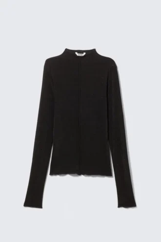Top de manga larga con cuello alto y pedrería – Negro – Pedrería