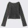 Top de manga larga con cuello barco y efecto desgastado – Gris oscuro Top de manga larga con cuello barco y efecto desgastado – Gris oscuro