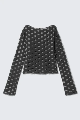 Top de manga larga con cuello barco y efecto desgastado – Gris oscuro