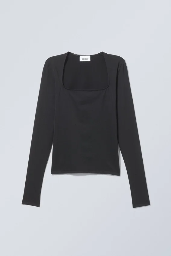 Top de manga larga con cuello cuadrado – Negro Top de manga larga con cuello cuadrado – Negro