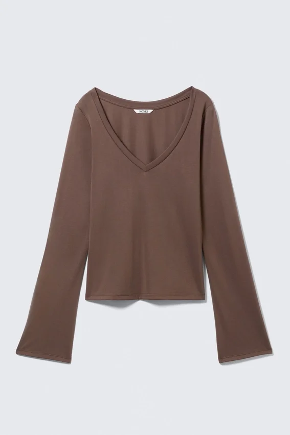 Top de manga larga con cuello en V – Washed Mole Top de manga larga con cuello en V – Washed Mole