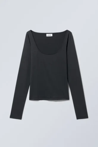 Top de manga larga con cuello redondo Tea – Negro Top de manga larga con cuello redondo Tea – Negro