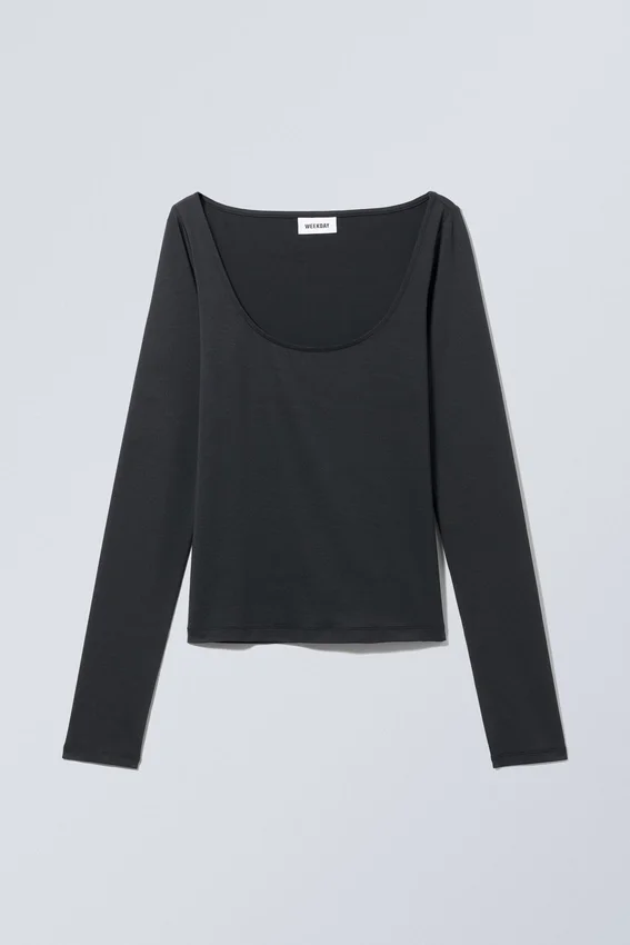 Top de manga larga con cuello redondo Tea – Negro Top de manga larga con cuello redondo Tea – Negro