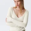 Top de manga larga con escote en V pronunciado – Blanco Top de manga larga con escote en V pronunciado – Blanco