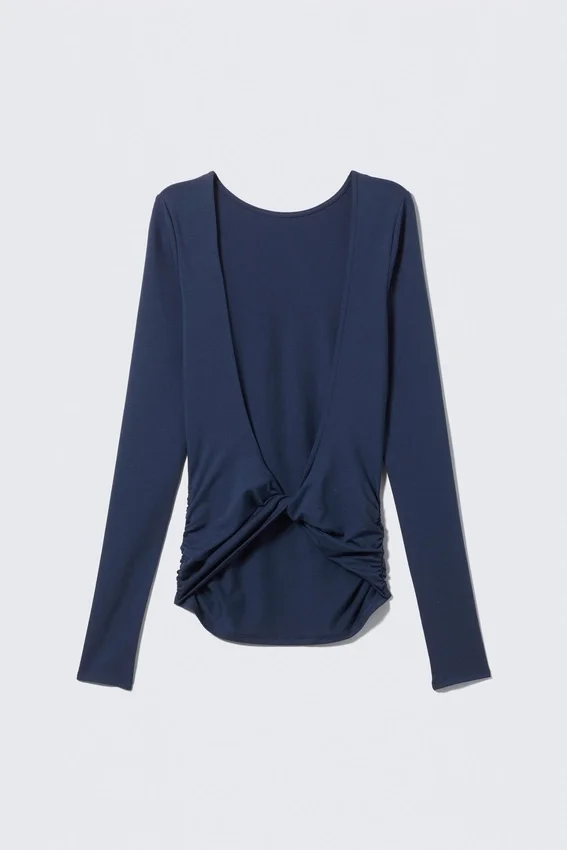 Top de manga larga con espalda abierta – Azul oscuro Top de manga larga con espalda abierta – Azul oscuro