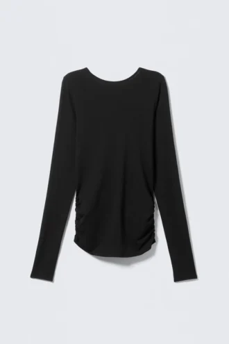 Top de manga larga con espalda abierta – Negro