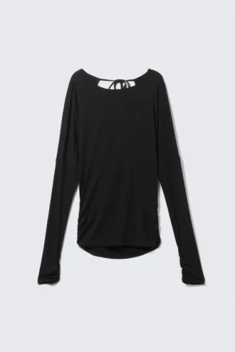 Top de manga larga con espalda abierta – Negro