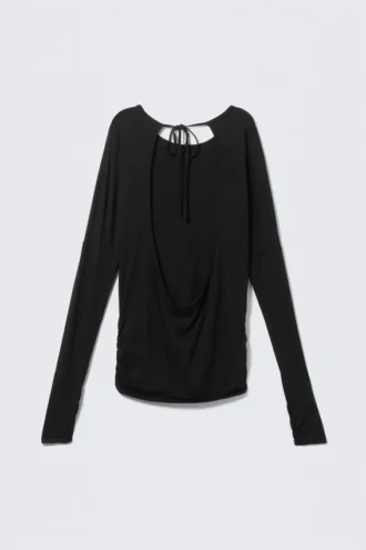 Top de manga larga con espalda abierta – Negro