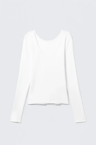 Top de manga larga con espalda profunda – Blanco