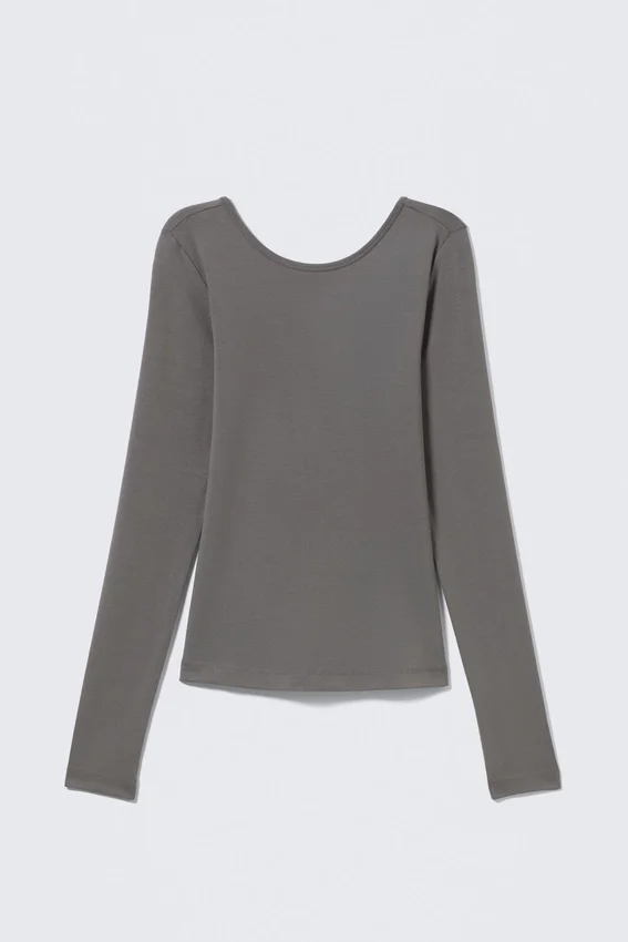 Top de manga larga con espalda profunda – Gris Top de manga larga con espalda profunda – Gris
