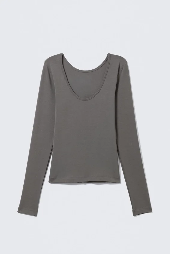 Top de manga larga con espalda profunda – Gris Top de manga larga con espalda profunda – Gris