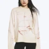 Top de manga larga con estampado y corte recto – Beige claro – Estampado urbano Top de manga larga con estampado y corte recto – Beige claro – Estampado urbano