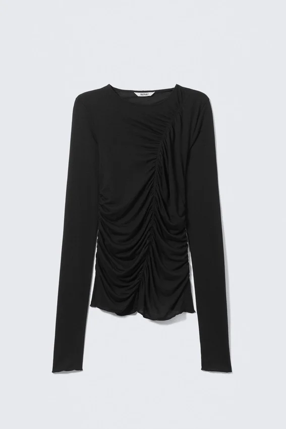Top de manga larga con fruncidos – Negro Top de manga larga con fruncidos – Negro