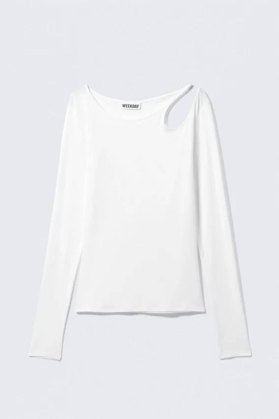 Top de manga larga con hombros descubiertos – Blanco Top de manga larga con hombros descubiertos – Blanco