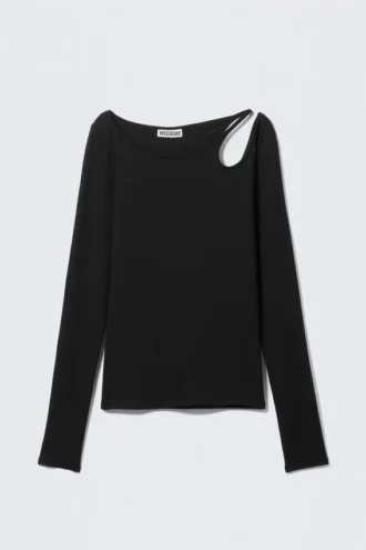 Top de manga larga con hombros descubiertos – Negro