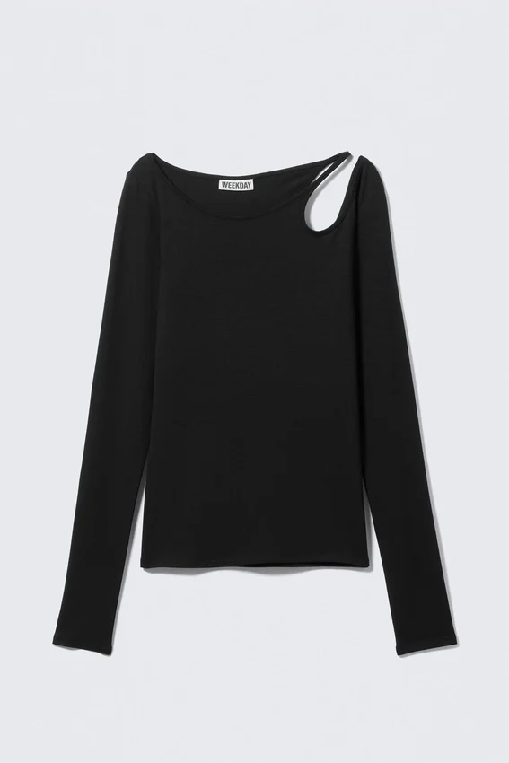 Top de manga larga con hombros descubiertos – Negro Top de manga larga con hombros descubiertos – Negro