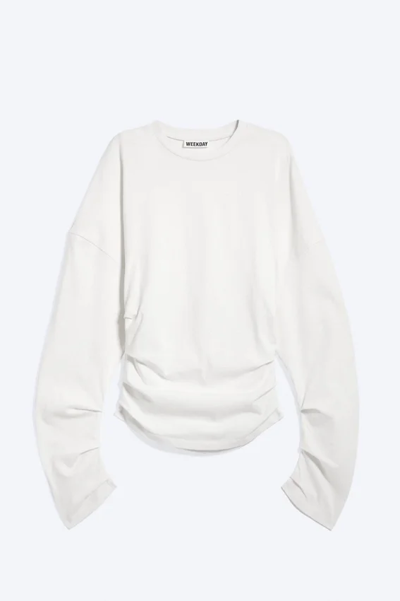 Top de manga larga con pliegues – Blanco Top de manga larga con pliegues – Blanco