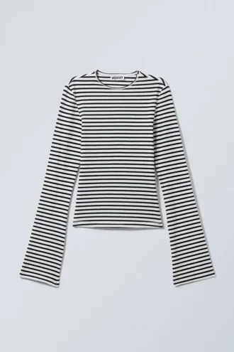 Top de manga larga de algodón – Blanco – Rayas negras