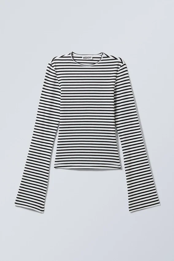 Top de manga larga de algodón – Blanco – Rayas negras Top de manga larga de algodón – Blanco – Rayas negras
