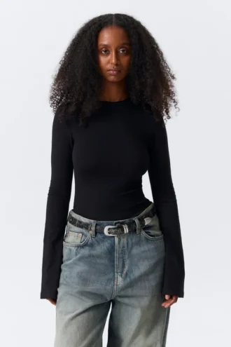 Top de manga larga de algodón – Negro