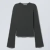 Top de manga larga de algodón – Negro lavado Top de manga larga de algodón – Negro lavado