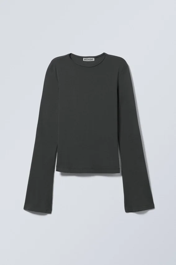 Top de manga larga de algodón – Negro lavado Top de manga larga de algodón – Negro lavado
