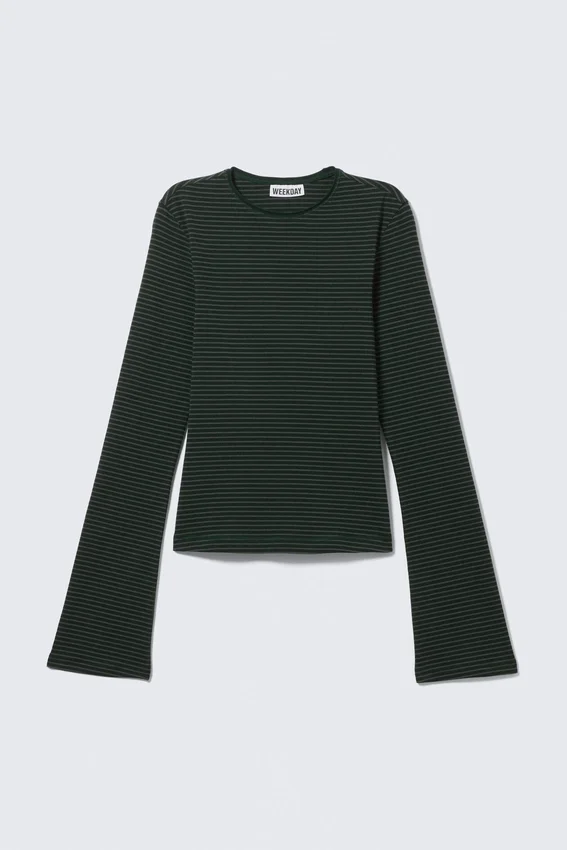 Top de manga larga de algodón – Rayas verde oscuro Top de manga larga de algodón – Rayas verde oscuro