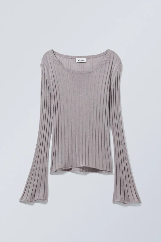 Top de manga larga de punto transparente Enora – Gris claro Top de manga larga de punto transparente Enora – Gris claro