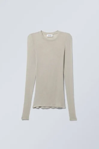 Top de manga larga suave y transparente – Gris claro