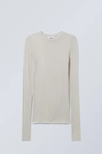 Top de manga larga suave y transparente – Gris claro