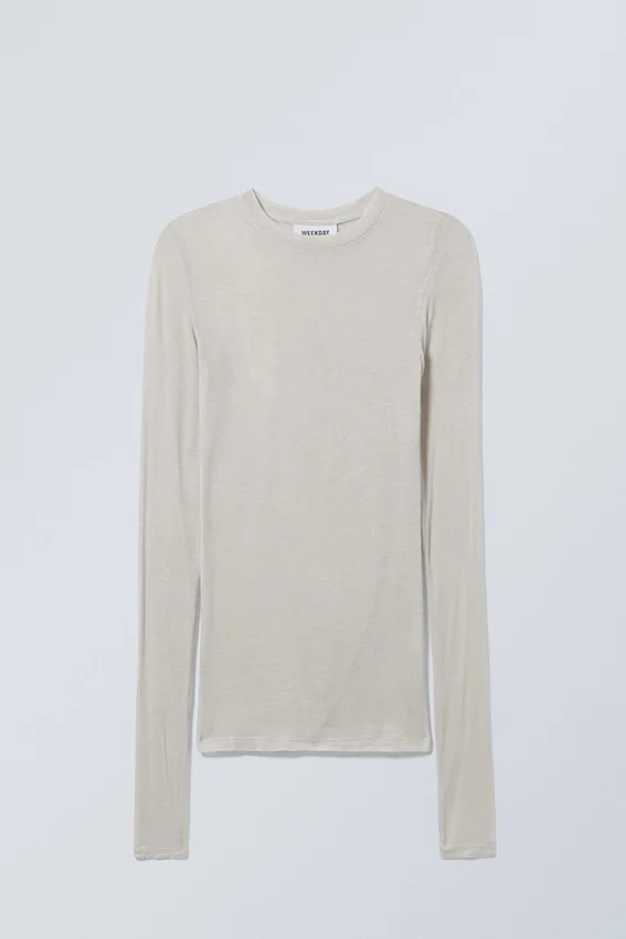 Top de manga larga suave y transparente – Gris claro Top de manga larga suave y transparente – Gris claro