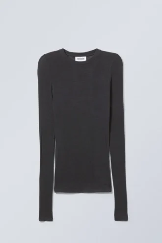 Top de manga larga suave y transparente – Gris oscuro