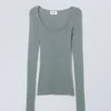 Top de manga larga transparente – Turquesa empolvado