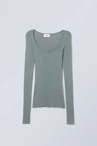 Top de manga larga transparente – Turquesa empolvado