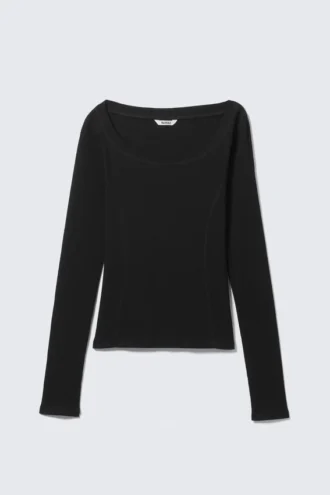 Top de manga larga y cuello ancho – Negro
