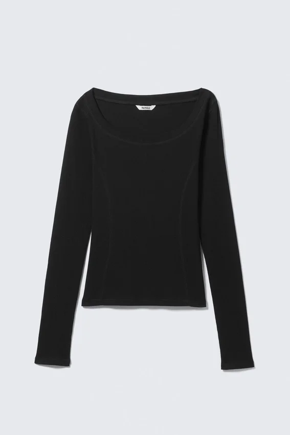 Top de manga larga y cuello ancho – Negro Top de manga larga y cuello ancho – Negro
