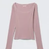 Top de manga larga y cuello ancho – Rosa empolvado Top de manga larga y cuello ancho – Rosa empolvado