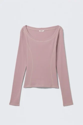 Top de manga larga y cuello ancho – Rosa empolvado