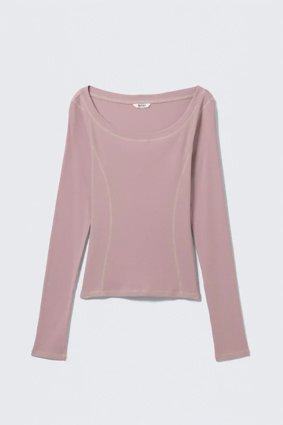 Top de manga larga y cuello ancho – Rosa empolvado Top de manga larga y cuello ancho – Rosa empolvado