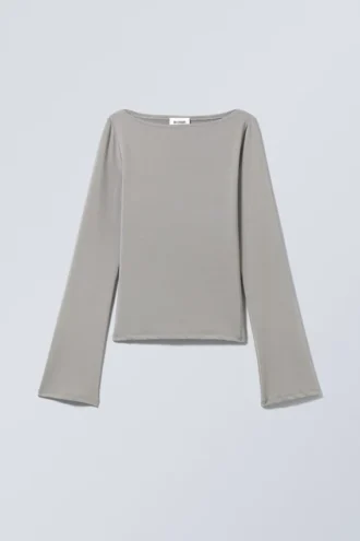 Top de manga larga y cuello barco Annie – Gris