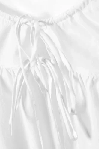 Top de pijama de popelín de algodón con lazo delantero – Blanco